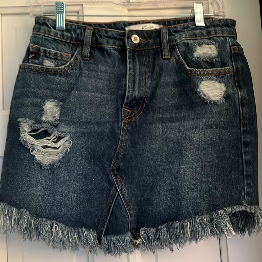 KanCan distressed denim skirt